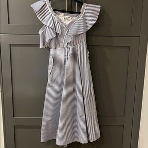 Self-Portrait Navy and White Striped Midi Dress